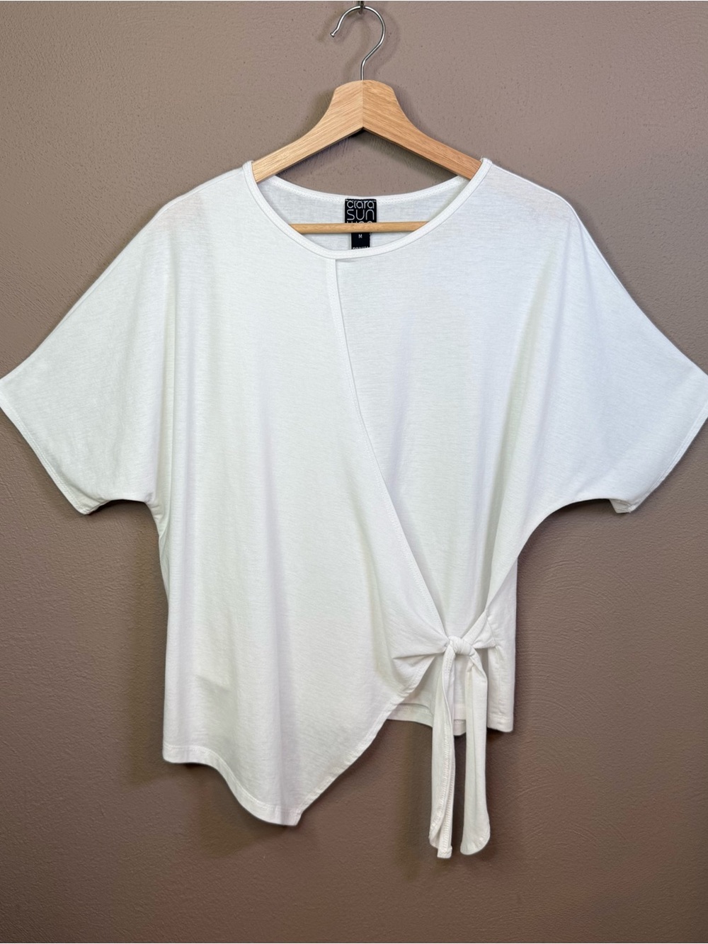 Clara Sun Woo Peach Knit Side Tie Wrap Minimalist Top in White Women's Size Med. - Picture 4 of 16